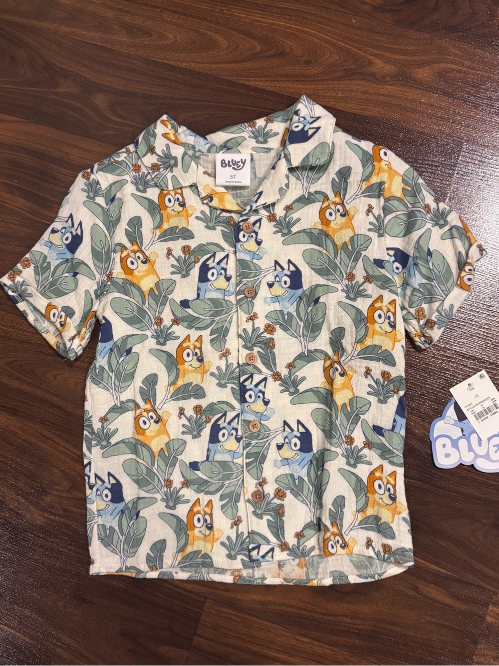 Bluey Short Sleeve Button-Down Shirt for Kids - Multi Color
